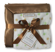 Swaddle Designs Stroller Blanket FUZZY DOTS KIWI AND GOLD WITH MOCHA TRIM