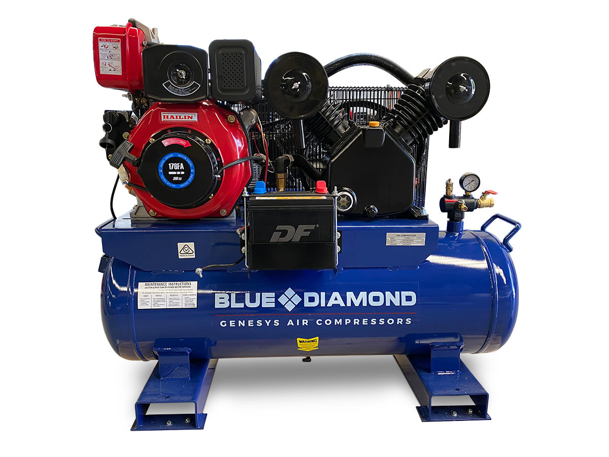 Piston Air Compressor Diesel 7hp 20 Cfm 100l 145 Psi Blue Diamond
