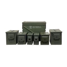Ammo Can 7-Can Combo Pack (2) Fat 50 Cal(2) 30 Cal, (2) 50 Cal, and (1) 30mm 592 M92 Grade 1