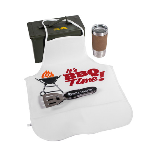 BBQ Combo Set 5-in-1 Barbecue Foldable Tool Kit, Apron and Leatherette Stainless Steel 20oz Tumbler