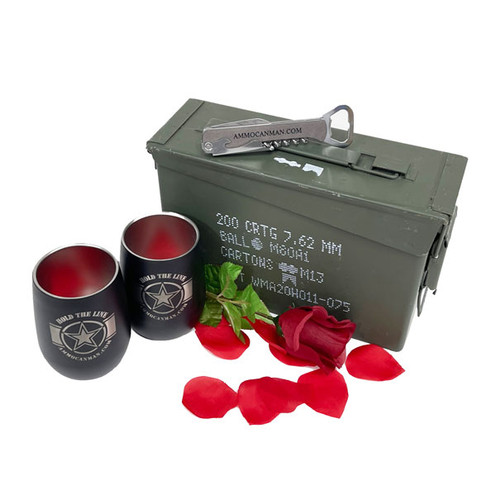 30 CAL (CALIBER) Grade 1 AMMO CAN (2) "HOLD THE LINE" ENGRAVED INSULATED WINE TUMBLER