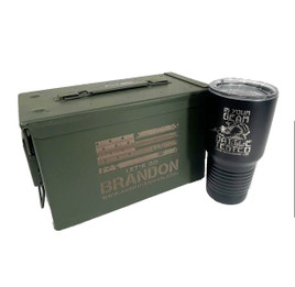 "Is Your Gear Battle Tested" Insulated Coffee Tumbler (1) Laser Engraved "Let's Go Brandon" 50 CAL 5.56 Ammo Can!