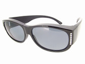 Sunglasses Over Glasses Polarized UV400 Black Frame - Gray Lenses with Crystals
