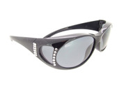 Sunglasses Over Glasses Polarized UV400 Black Frame - Gray Lenses with Crystals Front and Side