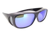 Sunglasses Over Glasses Polarized Black Frame - Blue Mirrored Polarized Lenses