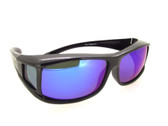 Sunglasses Over Glasses Black Frame - Blue Mirror Face Gray UV400 Polarized Lenses