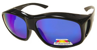 Sunglasses Over Glasses Black Frame - Blue Mirror Face Gray UV400 Polarized Lenses
