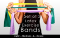 LATEX EXERCISE BAND SET : THREE BANDS: EASY, MEDIUM & HEAVY RESISTANCE 