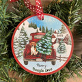 Beagle Red Truck Personalized Christmas Ornament