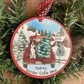 Border Collie Red Truck Personalized Christmas Ornament