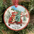 Corgi Red Truck Christmas Ornament