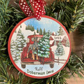 Doberman Red Truck Christmas Ornament