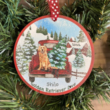 Golden Retriever Red Truck Christmas Ornament