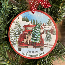 Jack Russell Red Truck Christmas Ornament