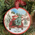 Black Lab Red Truck Christmas Ornament
