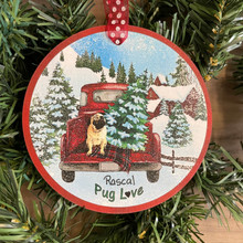 Pug Red Truck Personalized Christmas Ornament