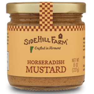 Front view of HOrseradish mustard jar