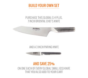 Global G-4 Plus, 7 Inch Oriental Chef's Knife and GSF-46, 3 Inch Paring Knife Packaged Separately