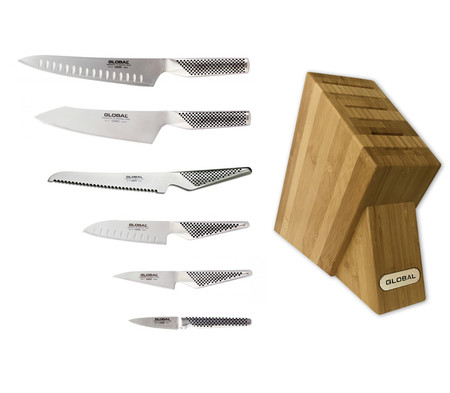 Global 7-PC Bamboo Knife Block Set