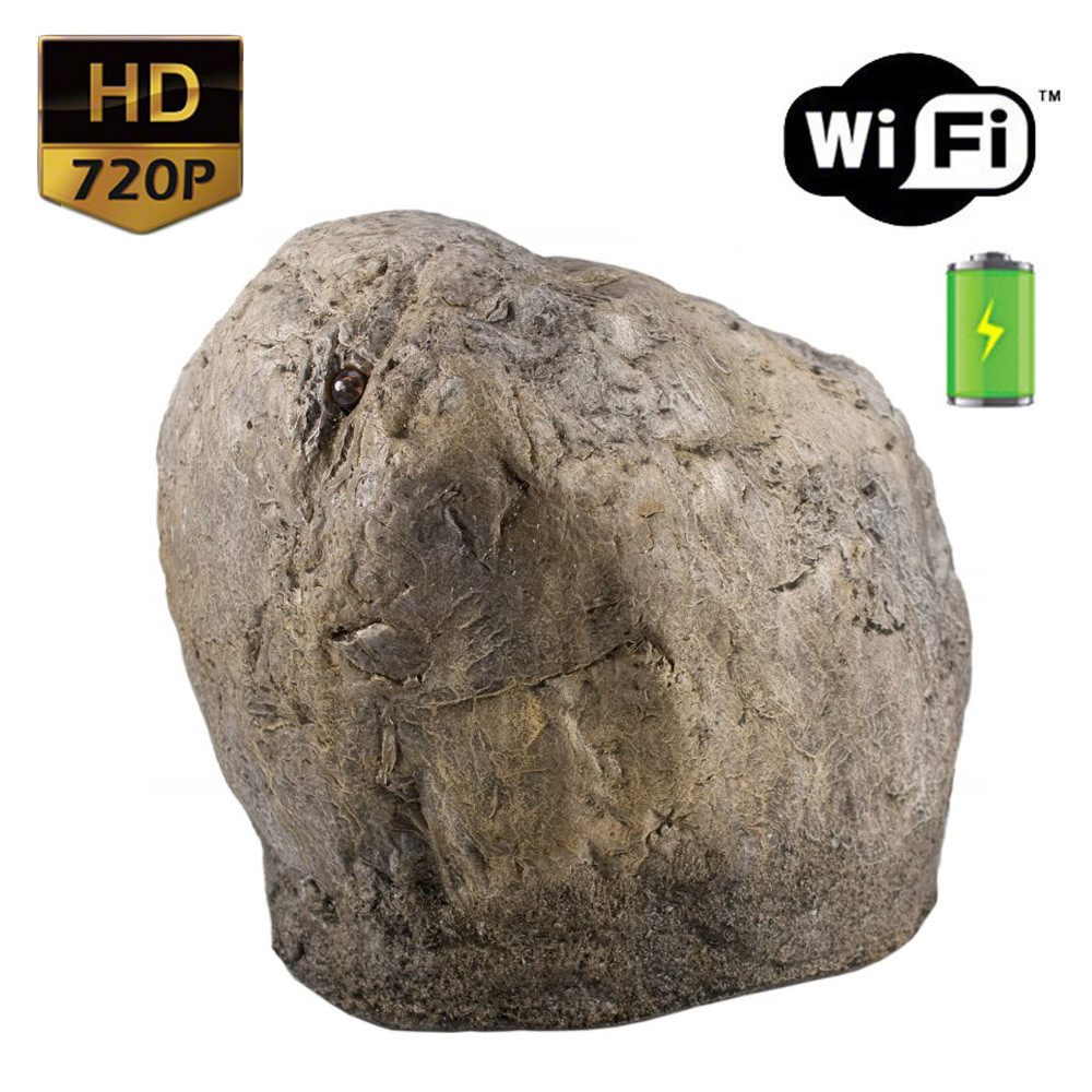 720P HD Battery Powered WiFi Streaming Outdoor Rock Hidden