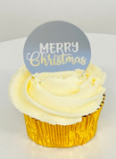 Acrylic Cake Topper Silver Merry Christmas Round Disc
