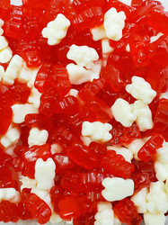 CLEARANCE - Gummy Bears Red & White Valentines 2 Pounds-Strawberry Banana and Cherry-In a Resealable Container