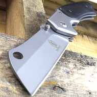 Buckshot 8" Cleaver Style Spring Assisted Folding Pocket Knife With Wood Handle Black