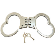 Police Double Lock Silver Hinged Stainless Steel Handcuffs 