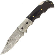 Bone Edge 6.5" Damascus Steel Folding Pocket Knife With Leather Case Black
