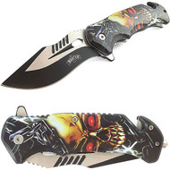 Master USA 8.5" Wicked Skull With Chains Spring Assisted Folding Knife