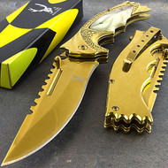 TheBoneEdge 8.5" Gold Spring Assisted Folding Pocket Knife