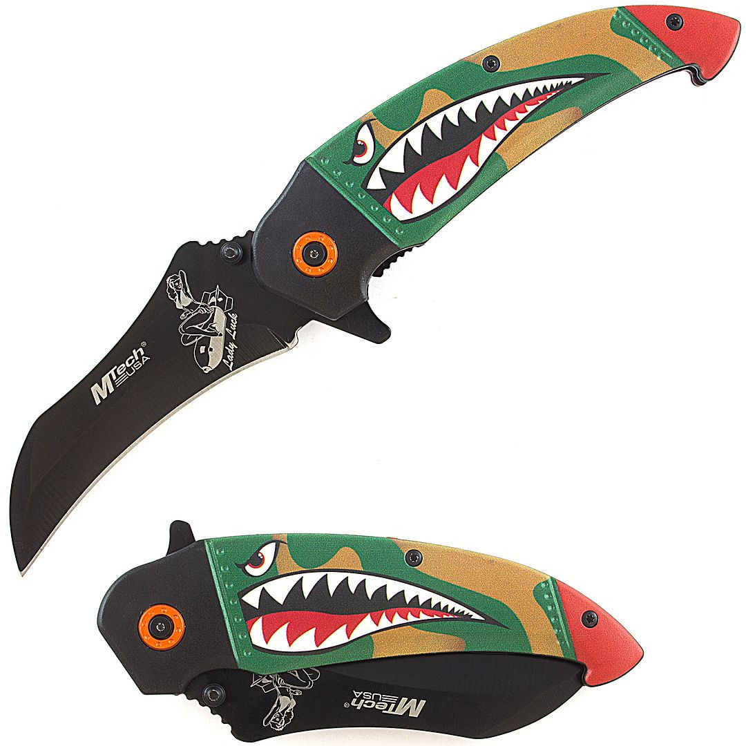 MTech USA 8.25 Green Shark Camo Spring Assisted Folding Knife - Unlimited  Wares, Inc