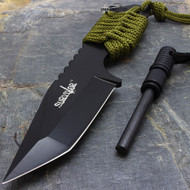 Survivor 7" Fixed Blade Knife With Fire Starter Green