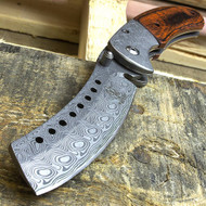 Buckshot 8" Damascus Style Spring Assisted Folding Pocket Knife With Wood Handle