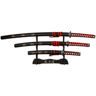 3 Piece Carbon Steel Japanese Katana Sword With Display Stand