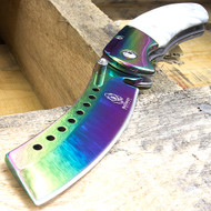 Buckshot 8" Rainbow Razor Spring Assisted Folding Pocket Knife With Pearl Handle