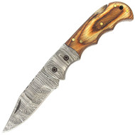 Bone Edge 6.5" Damascus Steel Folding Pocket Knife With Leather Case Brown