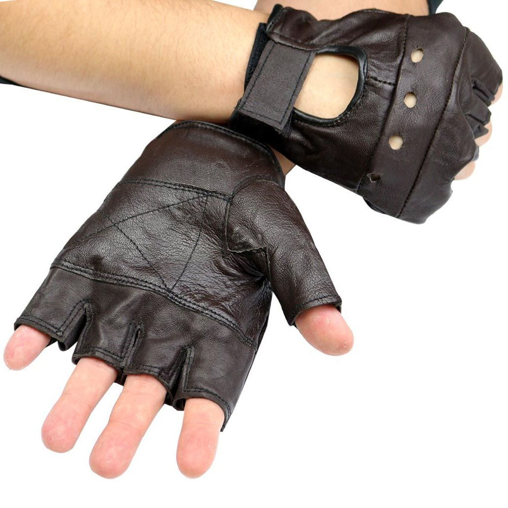 brown leather gloves fingerless