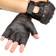 Brown Leather Fingerless Gloves