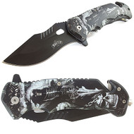 Master USA 8.5" Grim Reaper Wicked Skull Spring Assisted Folding Knife Gray