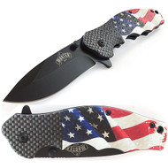 Master USA 7.75" American Flag Drop Point Spring Assisted Folding Knife