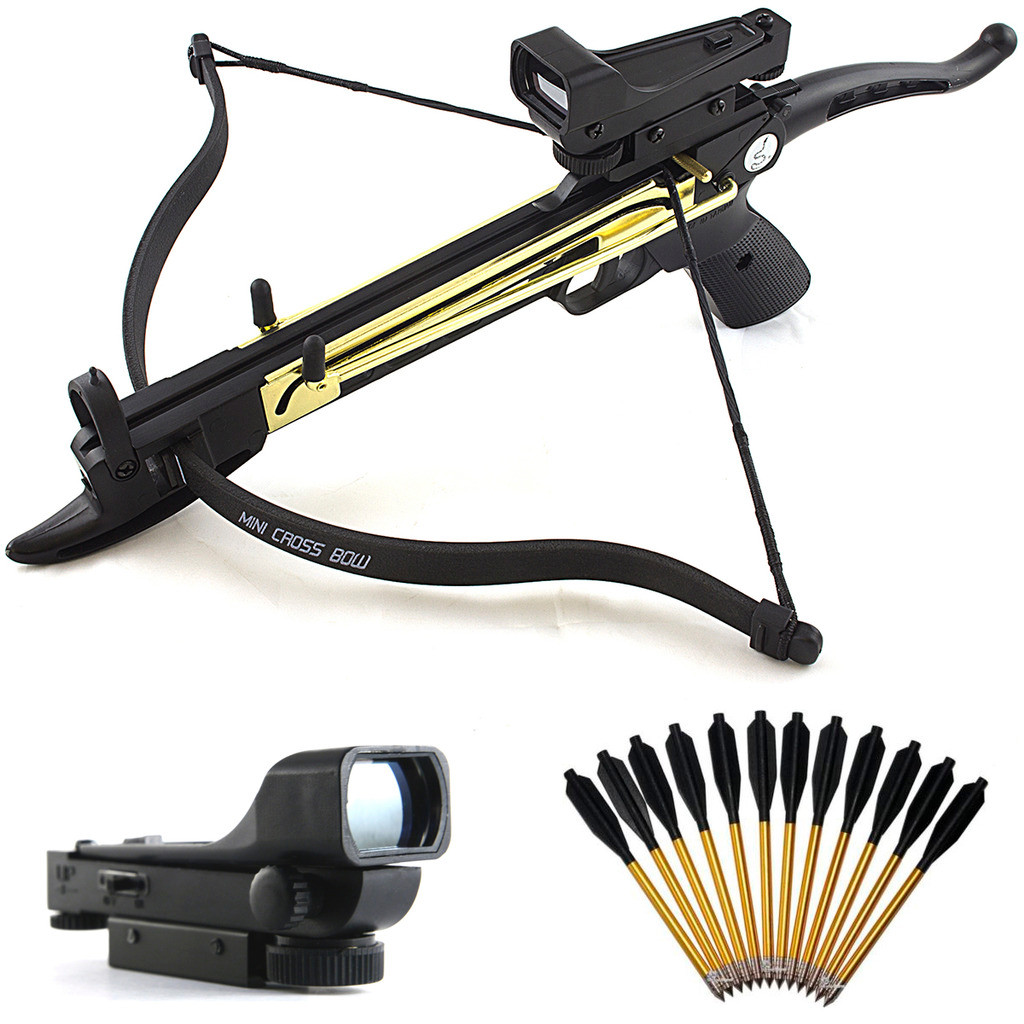 80lb Self-Cocking Metal Pistol Mini Crossbow With Scope And Bolts