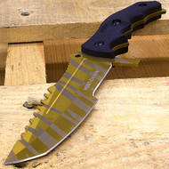 Hunt-Down 9.5" Tanto Blade Full Tang Gold Stripes Hunting Knife