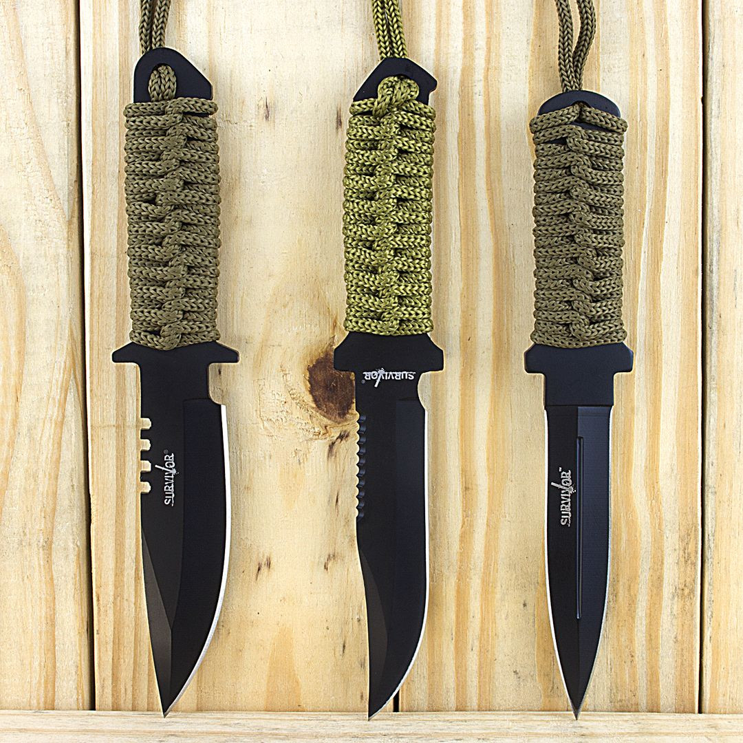Survivor 3 Piece Fixed Blade Full Tang Hunting Knife Set Unlimited
