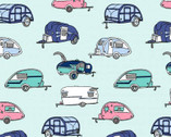 Tiny Print Nation - Travel Trailers Turquoise by Skipping Stones from Clothworks Fabrics