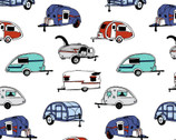 Tiny Print Nation - Travel Trailers White by Skipping Stones from Clothworks Fabrics