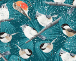 Winter Woodland - Birds Dark Teal by Diane Neukirch from Clothworks Fabrics