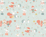 Woodland Tea Time - Critters Animals Allover Aqua by Lucie Crovatto from Studie E Fabric