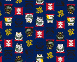 Fuku II - DOBBY Lucky Cats Blue from Cosmo Fabric