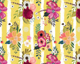 Mermaids and Unicorns - Floral Stripe Yellow Mustard from In The Beginning Fabric
